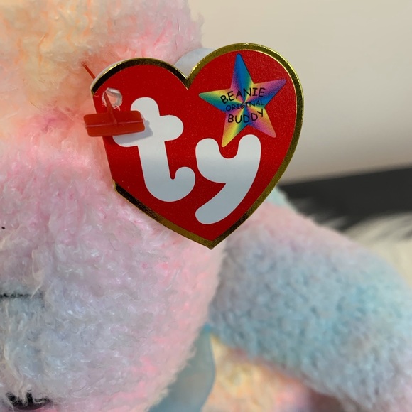 Ty (23) Multicolor Plush Bear with Bow “Mellow” - Picture 2 of 7